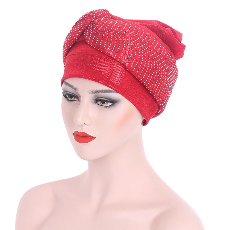 Thumbnail: New Rhinestones Turban Caps for Woman Shinning Diamonds African Headtie Auto Ge