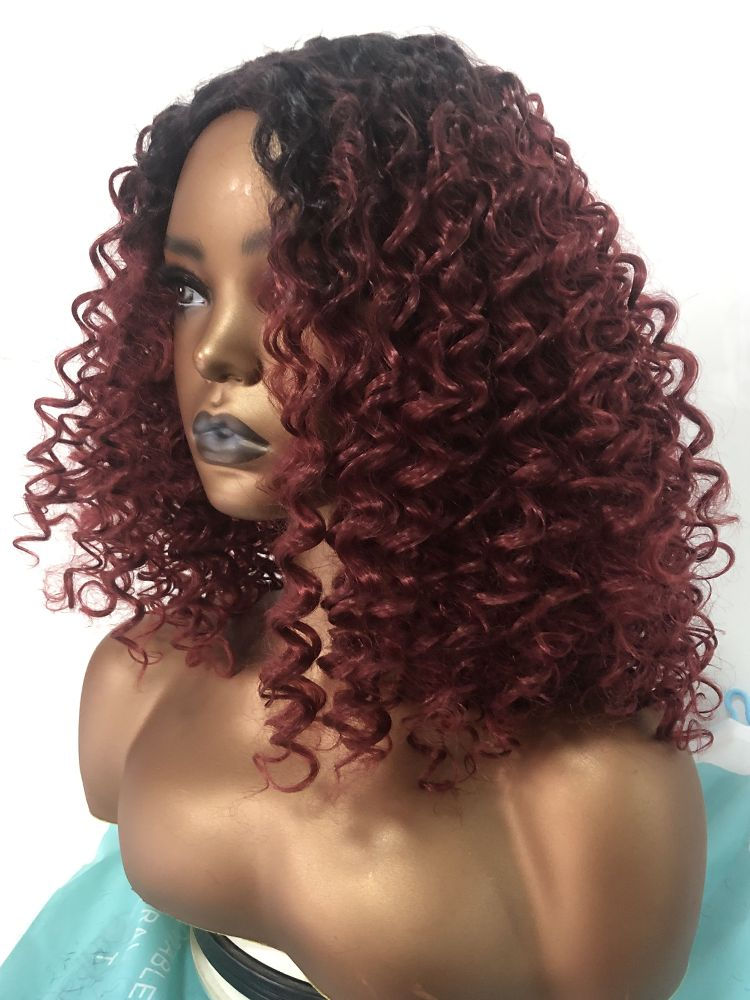 Thumbnail: Short Burgundy Afro Curly Wig For Black Women Synthetic Wine Red Daily Wigs  Hi
