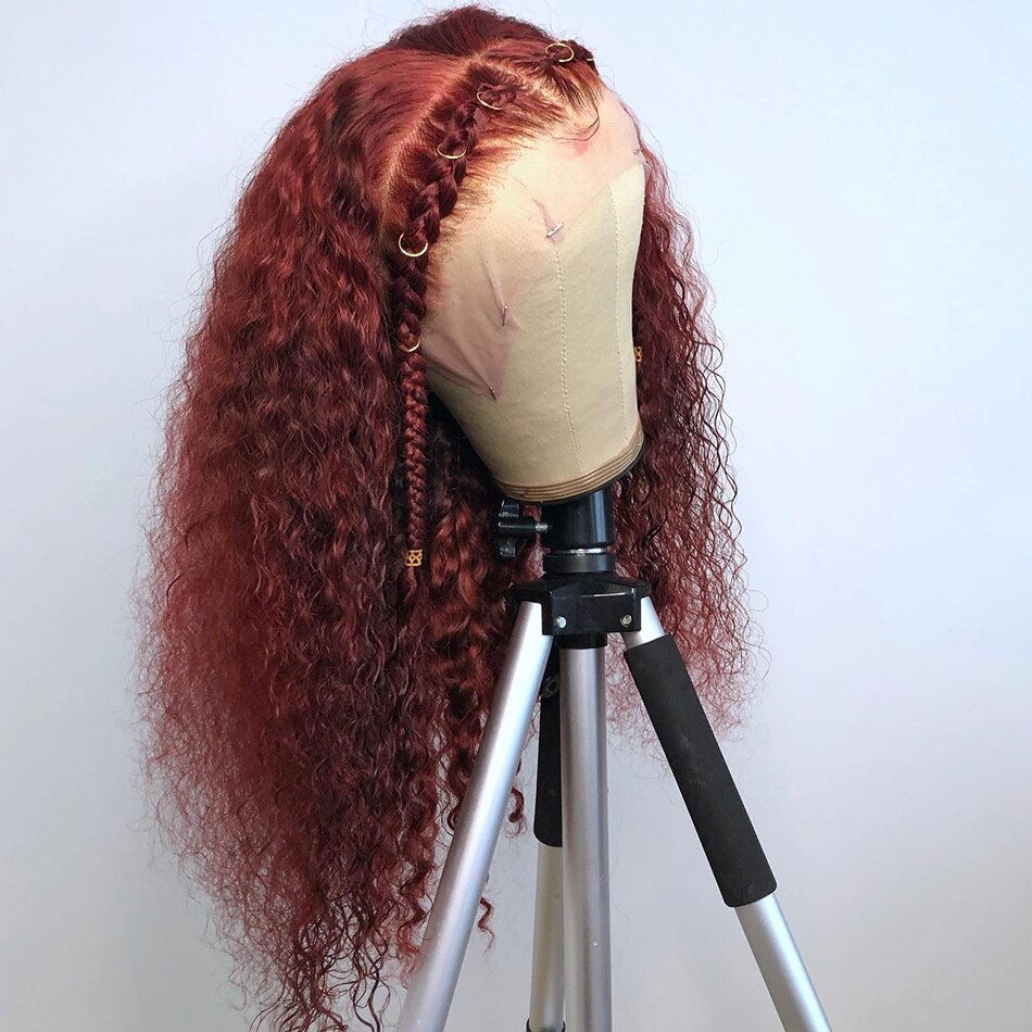 Reddish Brown Preplucked Soft 180%Density 26Inch Long Kinky Curly Lace Front Wi