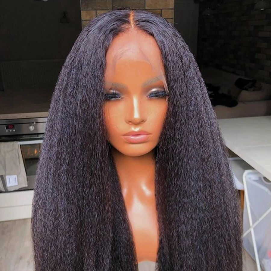 Thumbnail: Natural Black Long 26inches Soft Yaki Kinky Straight Hair Wig For Women Natural