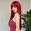 Thumbnail: Light Wine Red Synthetic Wigs With Bangs for Women Long Straight Hair Wig Natur