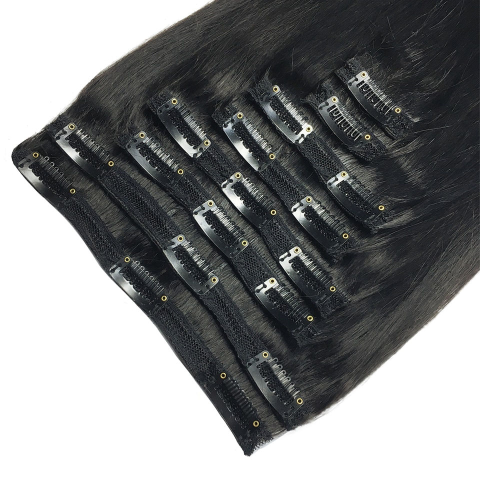 Thumbnail: Straight Clip In Hair Extensions Human Hair Brazilian Clip In 8 Pcs/Set Natural