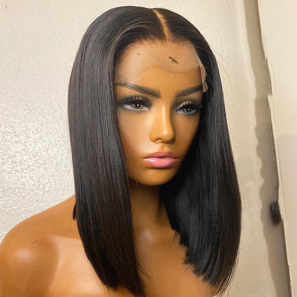 Short Bob Human Hair Wigs Brazilian Straight T Part Lace Wigs For Women Transpa