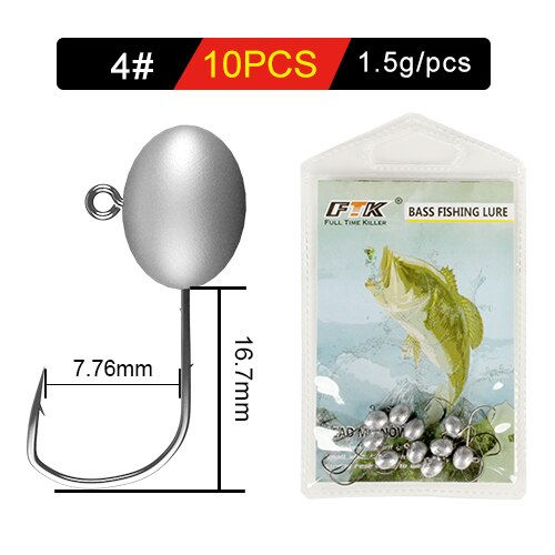 FTK 10 Pcs/Pack Jig Head Hooks Mustad Hook 1.5g 2.5g 3g 5g Soft Bait Fishing Ho
