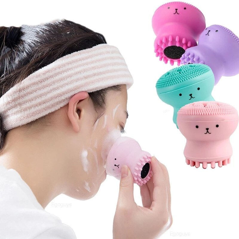 Thumbnail: 1pc Octopus Silicone Facial Cleansing Brush Makeup Removal Massage Brush Portab