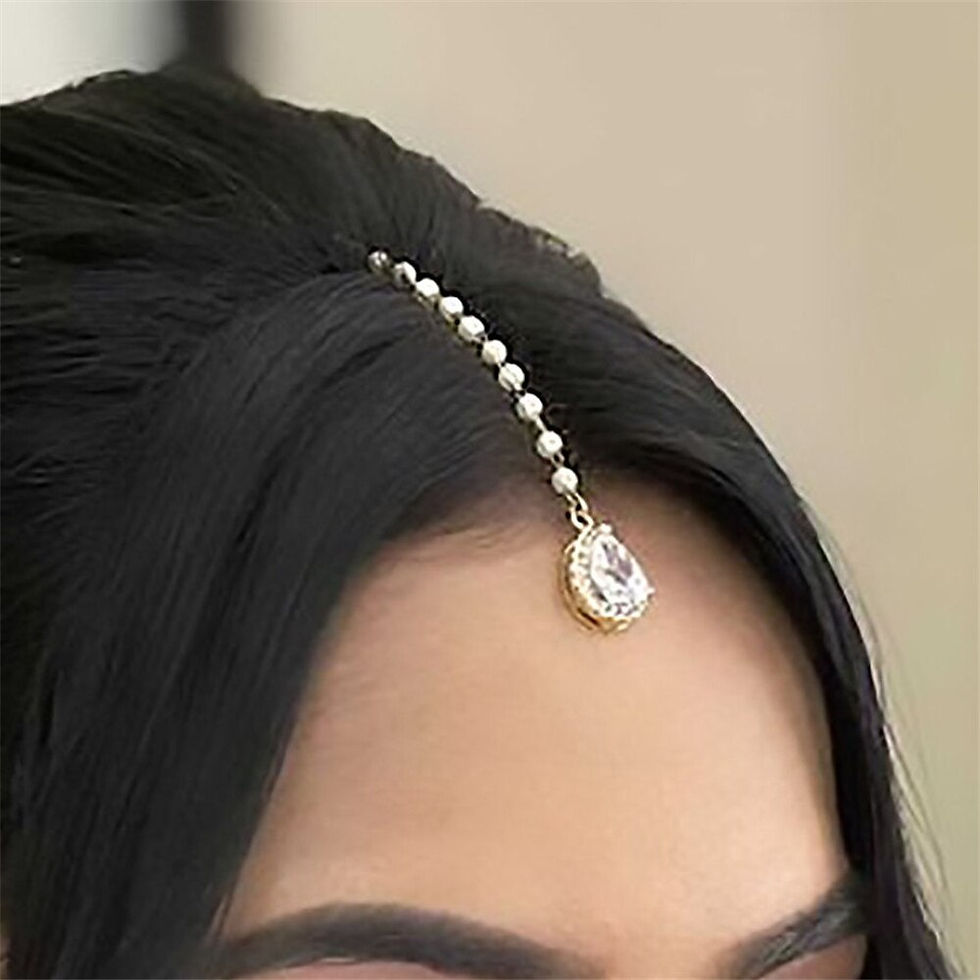 Thumbnail: Simple Sparkling Water Drop Pendant Forehead Chain Boho Bride Wedding Sparkling