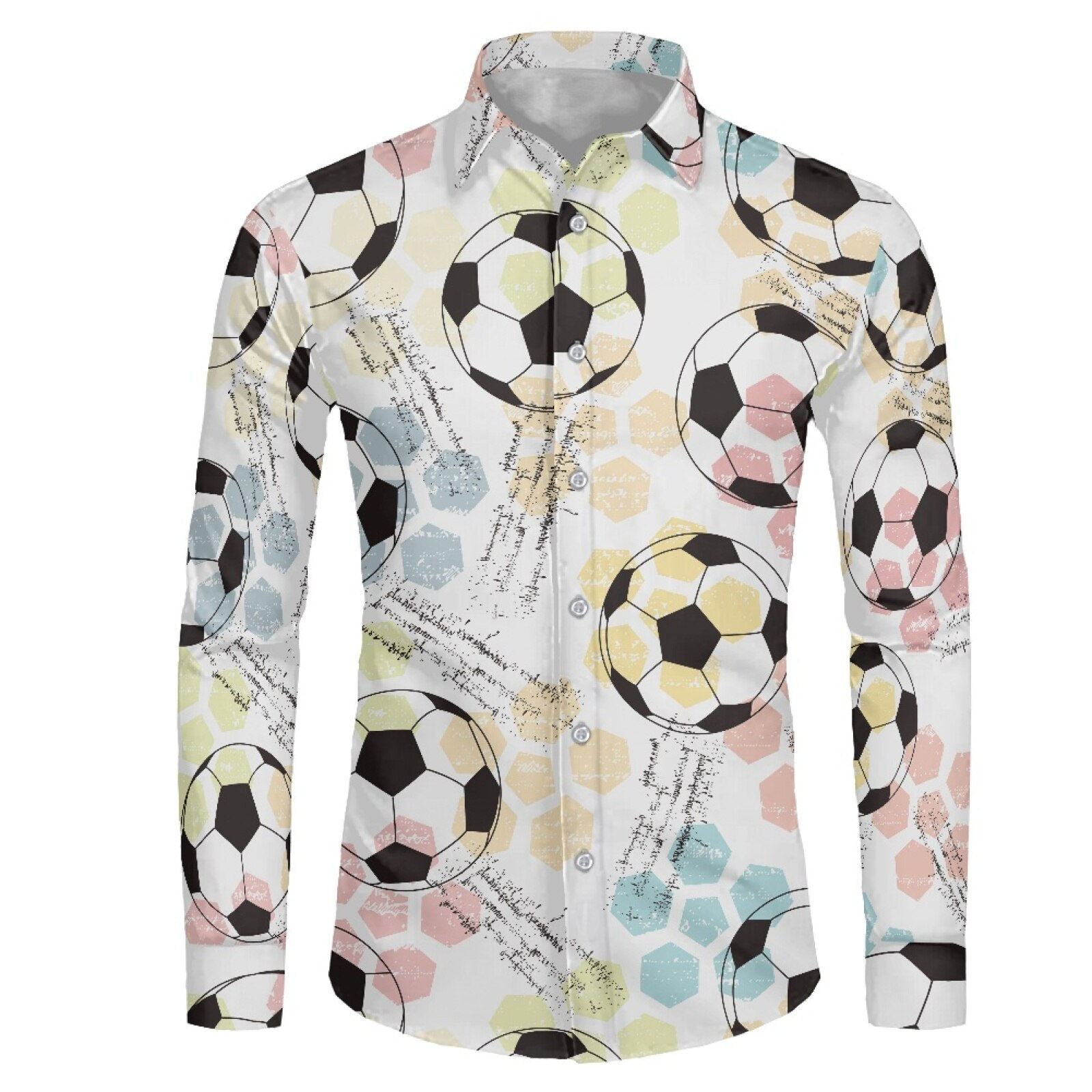 Football Soccer Pattern Leisure Vacation Long-sleeved Brand Casual Shirts For M