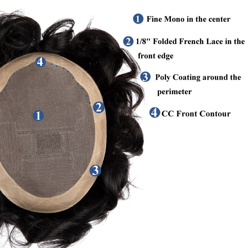 Miniatura: Mono Natural Human Hair Toupee Men Breathable Male Hair Prosthesis Capillary 7"