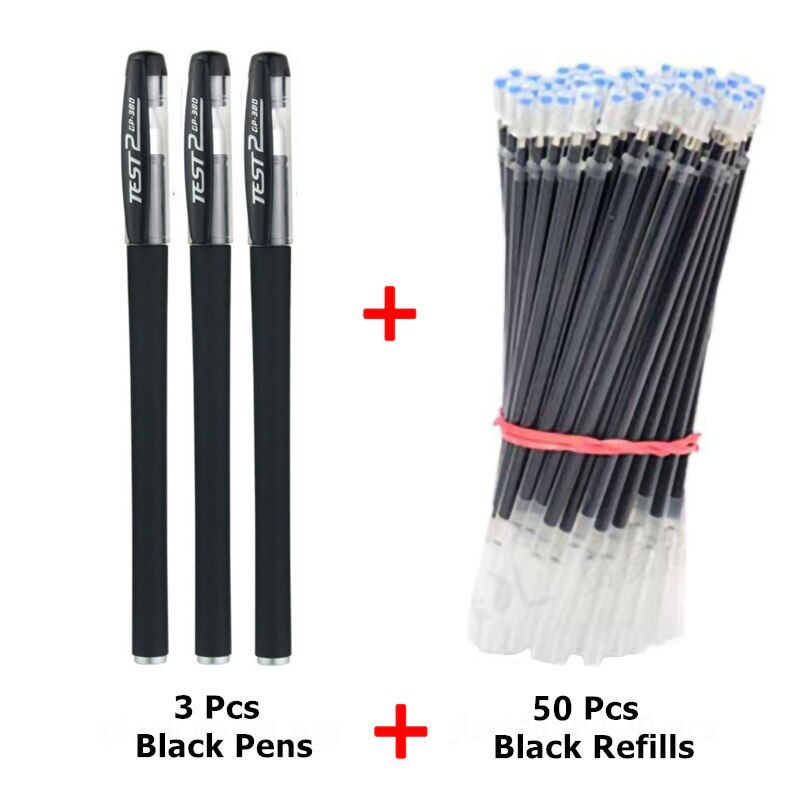 Thumbnail: 3 Gel Pens + 50 Refills Set 0.38mm Black Blue Red Ink Bulk Pens Thin Tip Journa