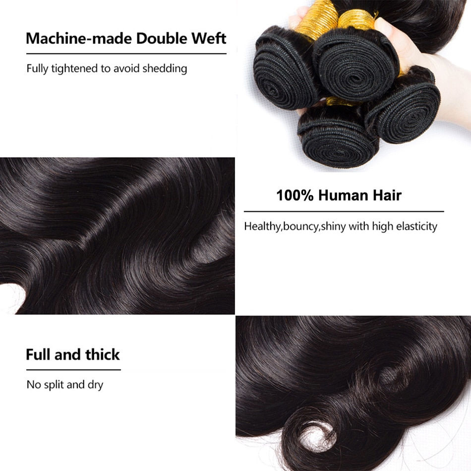 Thumbnail: 12A Body Wave Bundles Malaysian Hair Weave 1/3/4 PCS Human Hair Bundles Natural