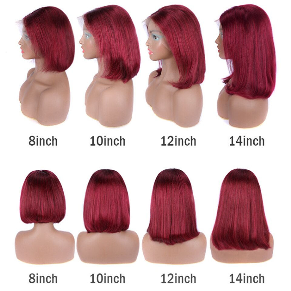 Thumbnail: Burgundy Straight Bob Lace Front Human Hair Wigs 13*5*1T Middle Lace Part Brazi