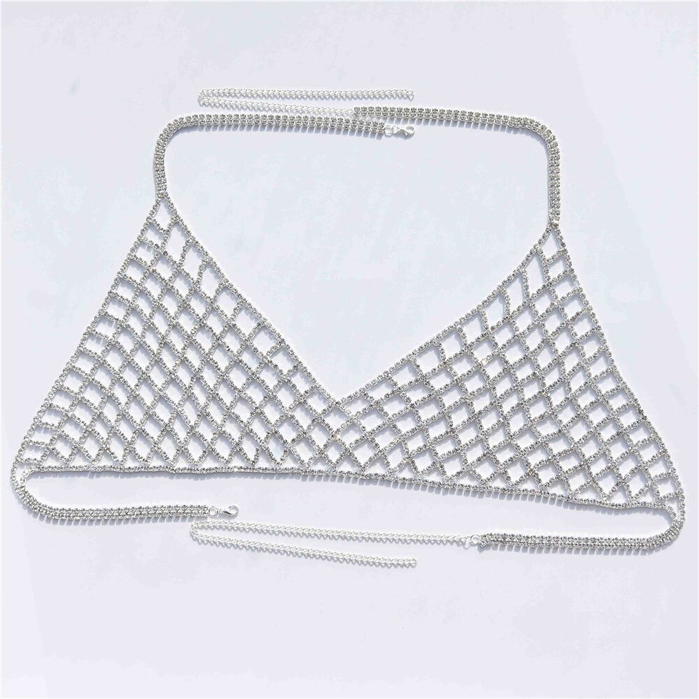 Thumbnail: Exquisite Fashion Sparkling Rhinestone Mesh Chest Chain Boho Summer Beach Ball 