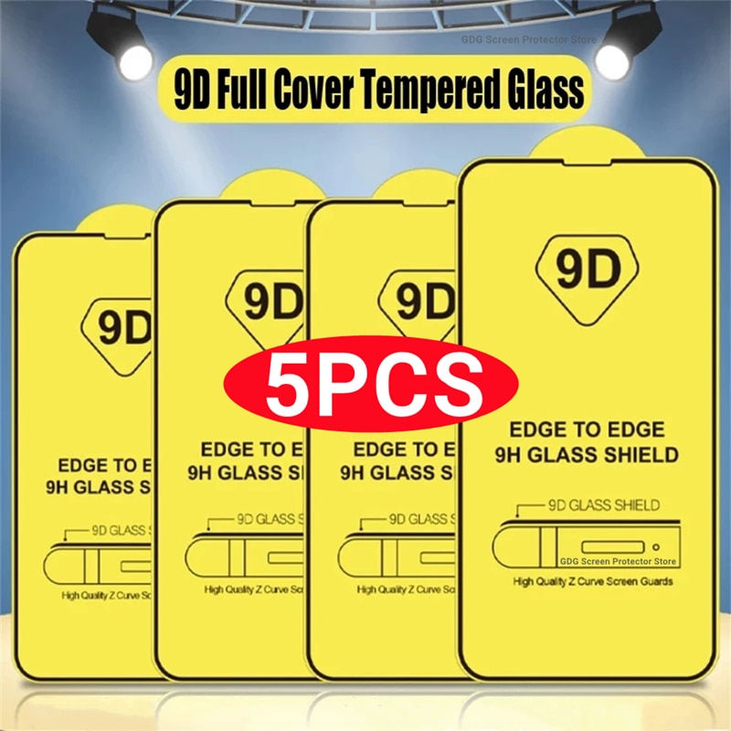Thumbnail: 5PCS 9D Protective Glass Screen Protector for iPhone 14 13 12 11 Pro Max Mini 7