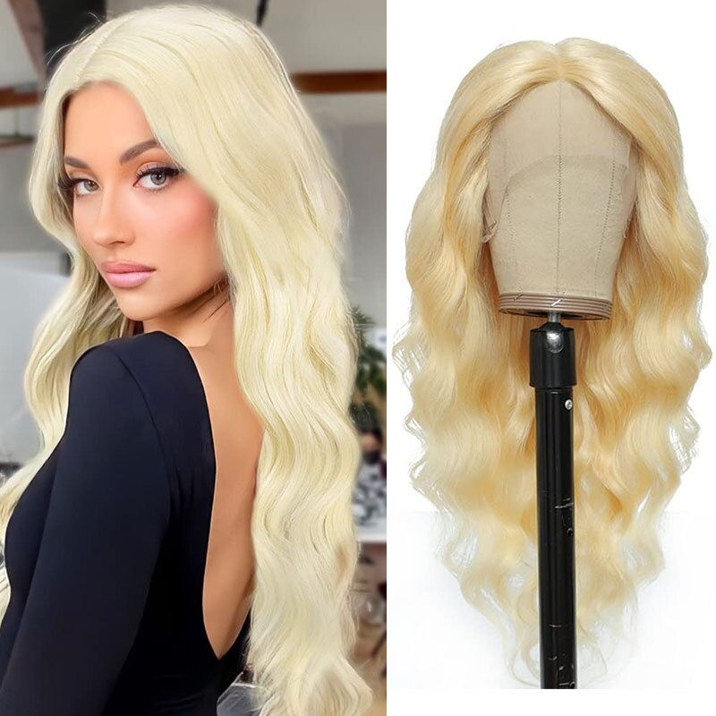 Thumbnail: Natural Black Body Wave Synthetic Lace Wigs For Women Glueless Lace Frontal Wig