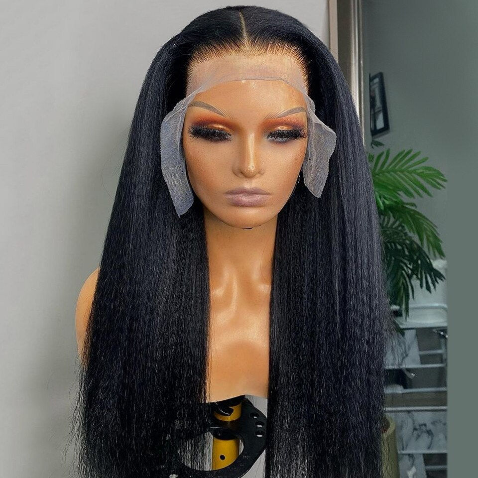 Thumbnail: Natural Black Soft Long 28inches 200Density Yaki Kinky Straight Deep Lace Front