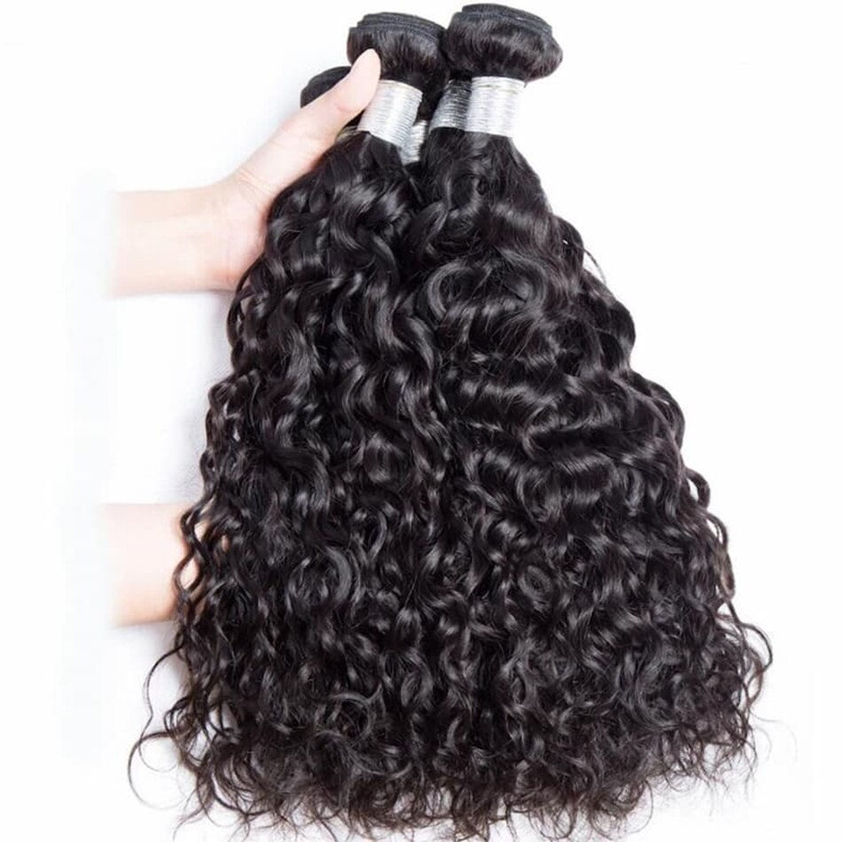 Thumbnail: 12A Water Wave Bundles With Closure Frontal Peruvian Deep Curl Wet and Wavy Bun