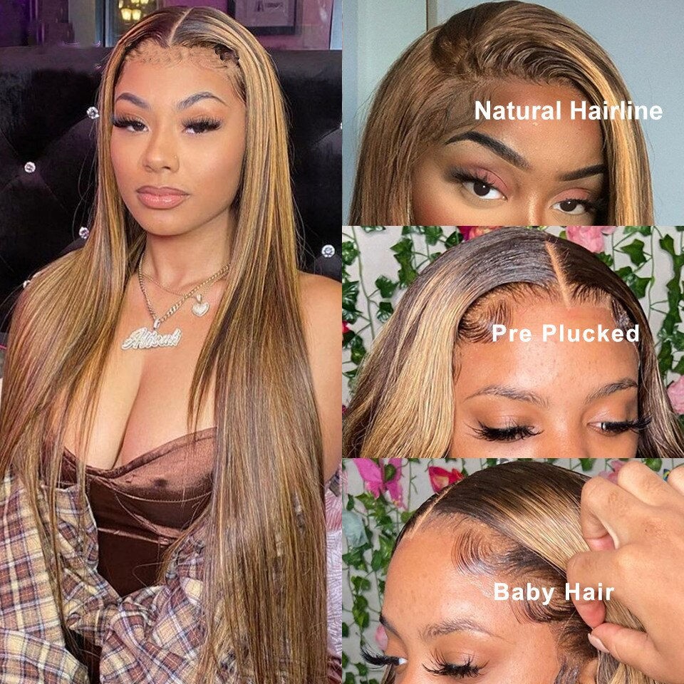 Thumbnail: Highlight Wig Human Hair Hd 13x4 Lace Frontal Wigs For Women Brazilian 30 Inch 