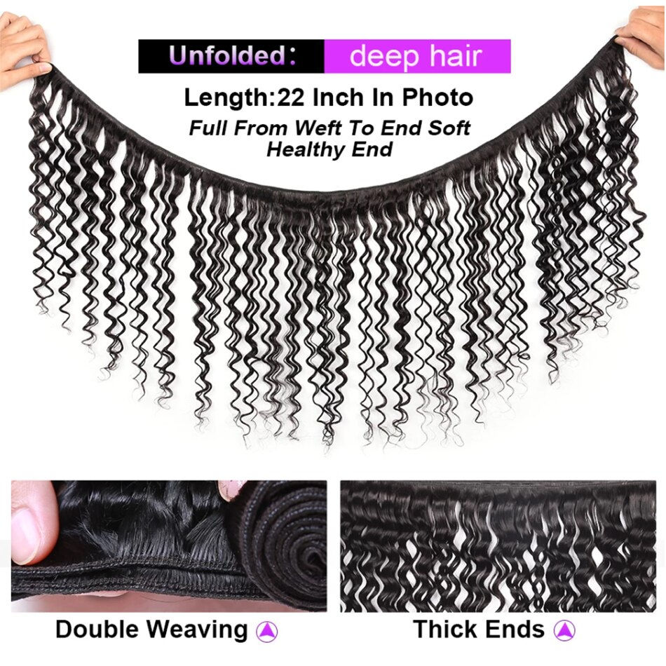 Thumbnail: 100% Human Hair Deep Wave Bundles 30inch Long Hair Raw Indian Virgin Remy Natur