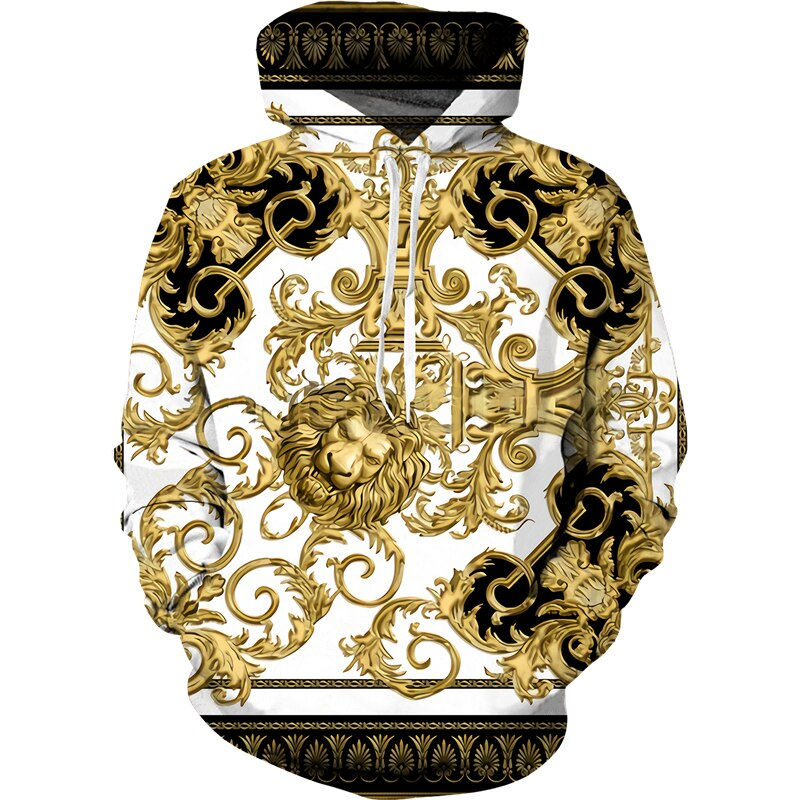 Thumbnail: Baroque Style 3D Printed Crown Golden Chain Hoodie/Pants/Suit Casual Men's Pull