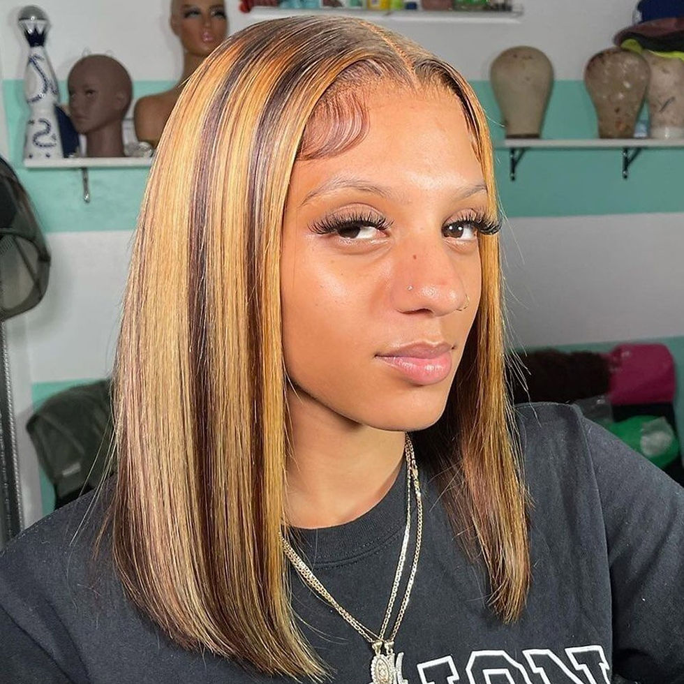 Thumbnail: Highlight Wig Human Hair Short Bob Wigs Bone Straight Remy Colored Human Hair W