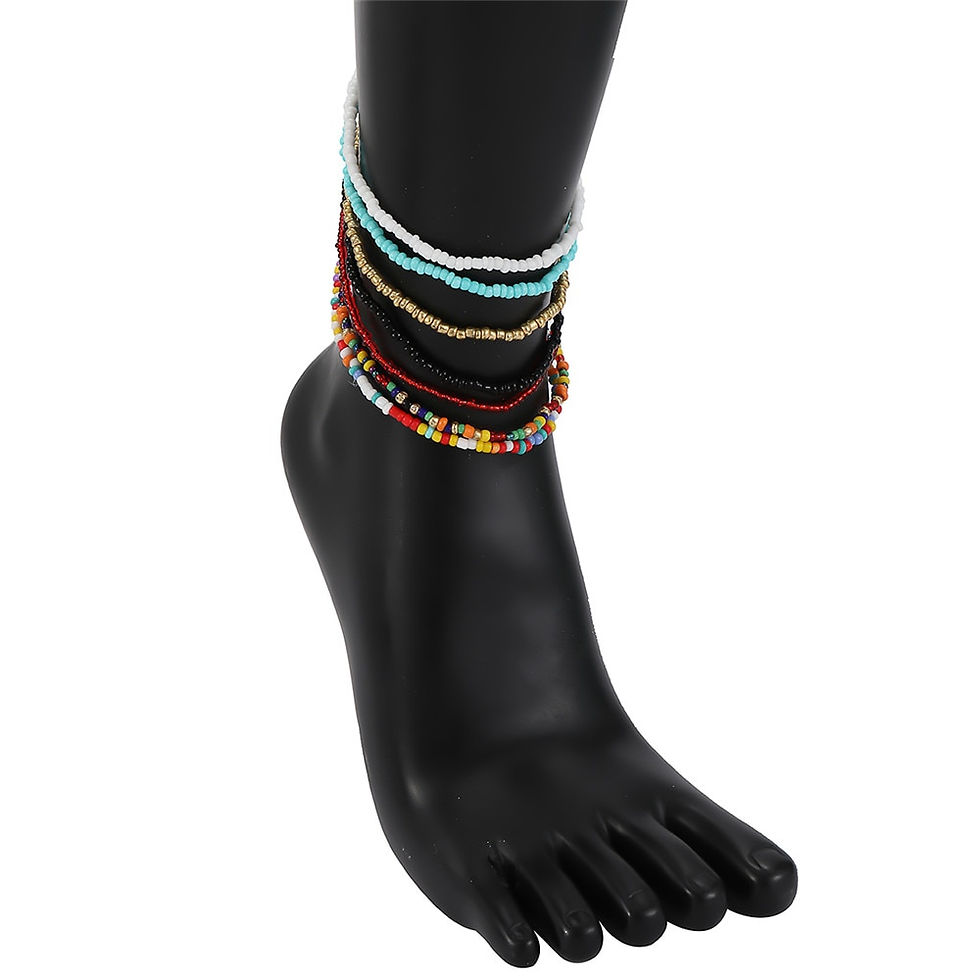 Thumbnail: 7Pcs/Set Bohemian Multicolor Beaded Chain Anklet Bracelet Set for Female Elasti