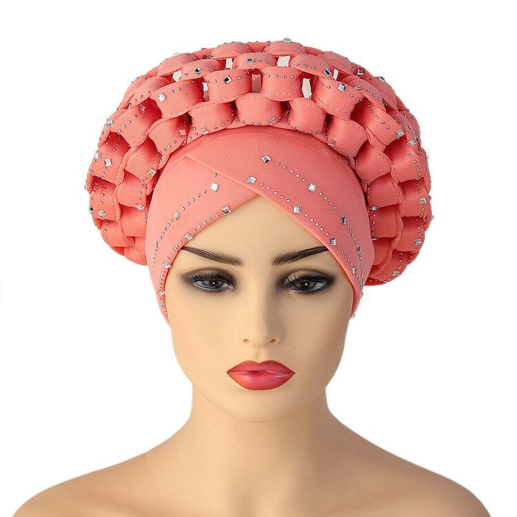 Thumbnail: Inlaid with Diamonds African Pattern Pre-Tied Bonnet Turban Knot Cap Headwrap H