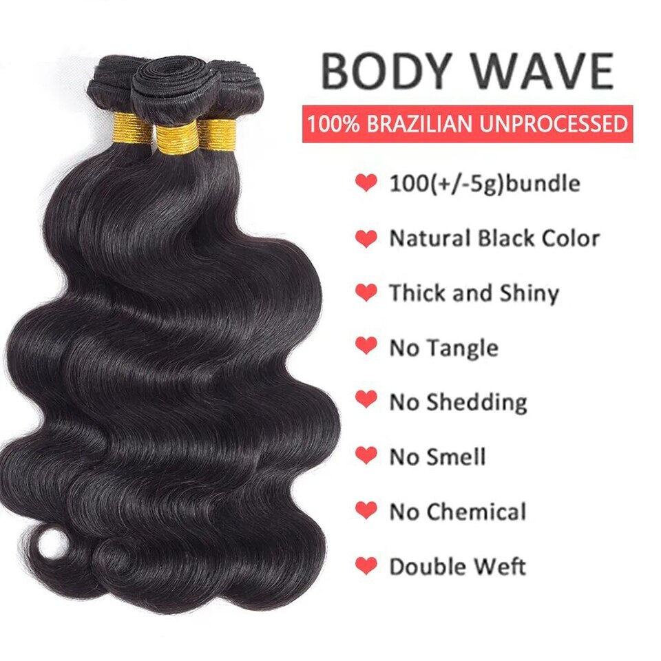 Thumbnail: Body Wave Bundles With Frontal Closure 13*4 Malaysian Virgin Human Hair Weave E
