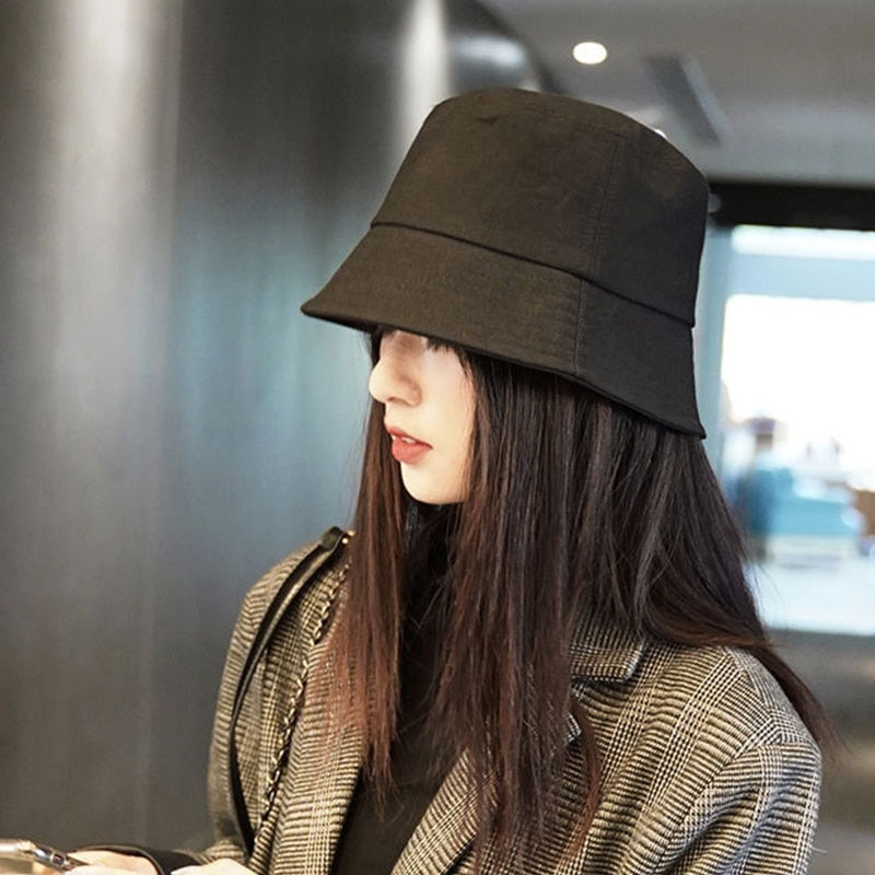 Thumbnail: Soft Cotton Solid Color Sun Hats Black Foldable Bucket Hat Street Headwear Fish