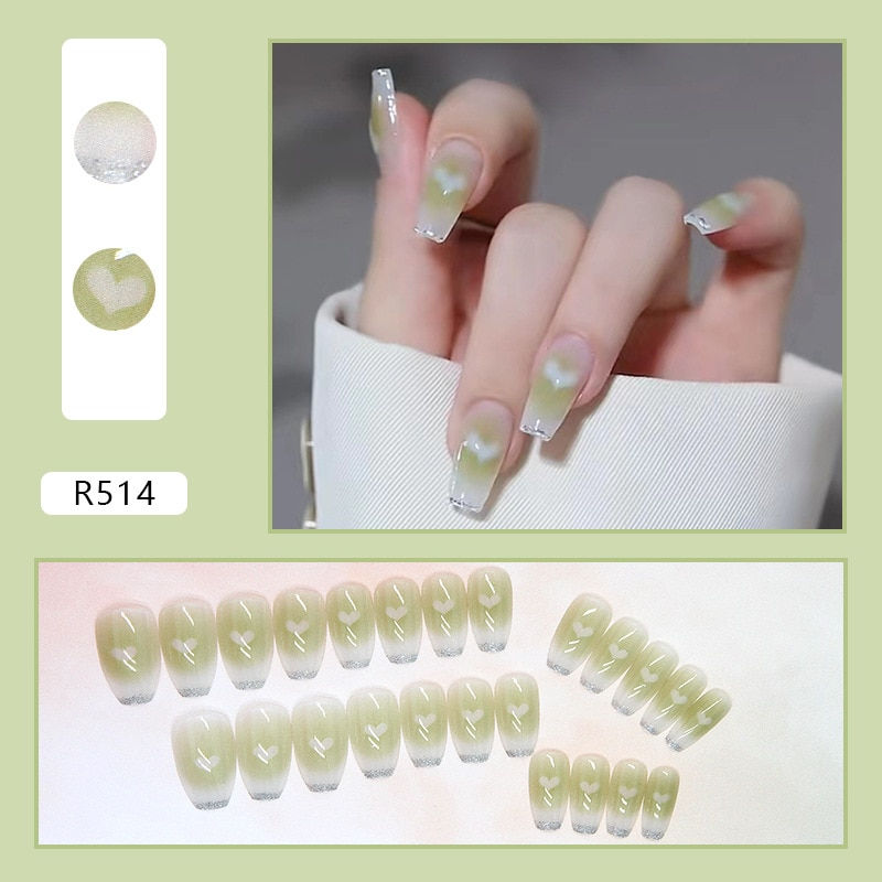Thumbnail: 24Pcs/Box Charming Pink Flame Short Ballet Wearable Fake Nails press on Square 