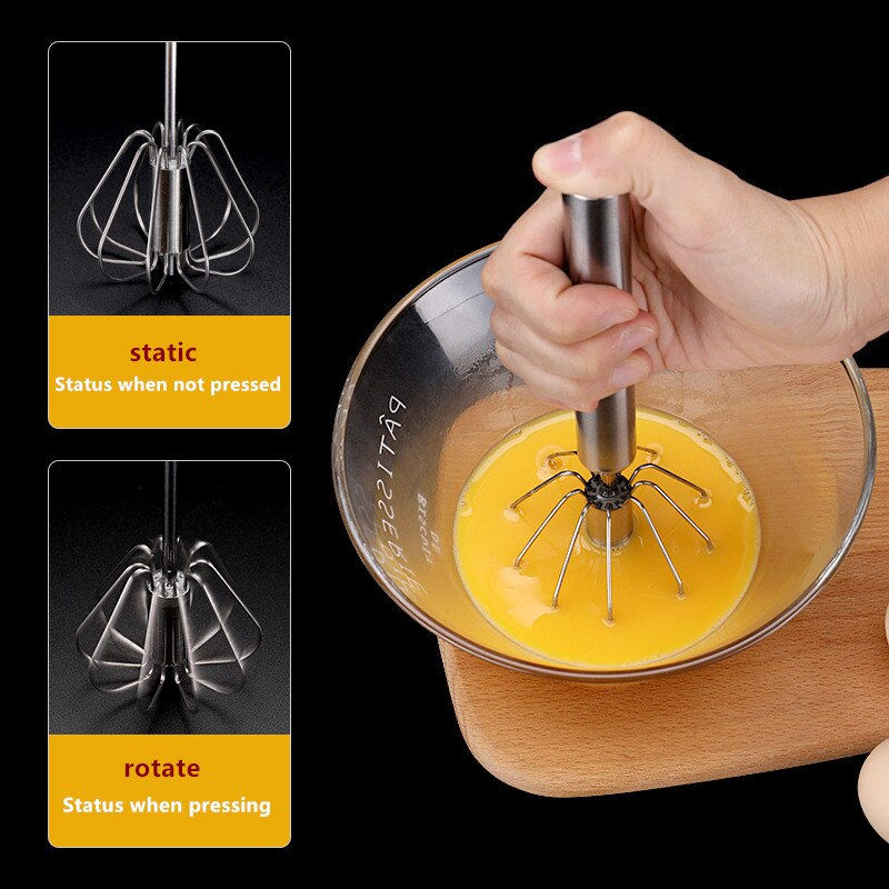 Thumbnail: Household Semi-Automatic Rotating Egg Beater Stainless Steel Turning Cream Uten