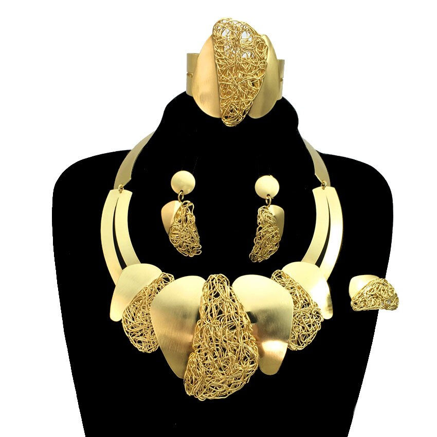 Thumbnail: Brazilian Gold Plated Huge Jewelry Set Fashion Ladies Mama Large Necklace Earri