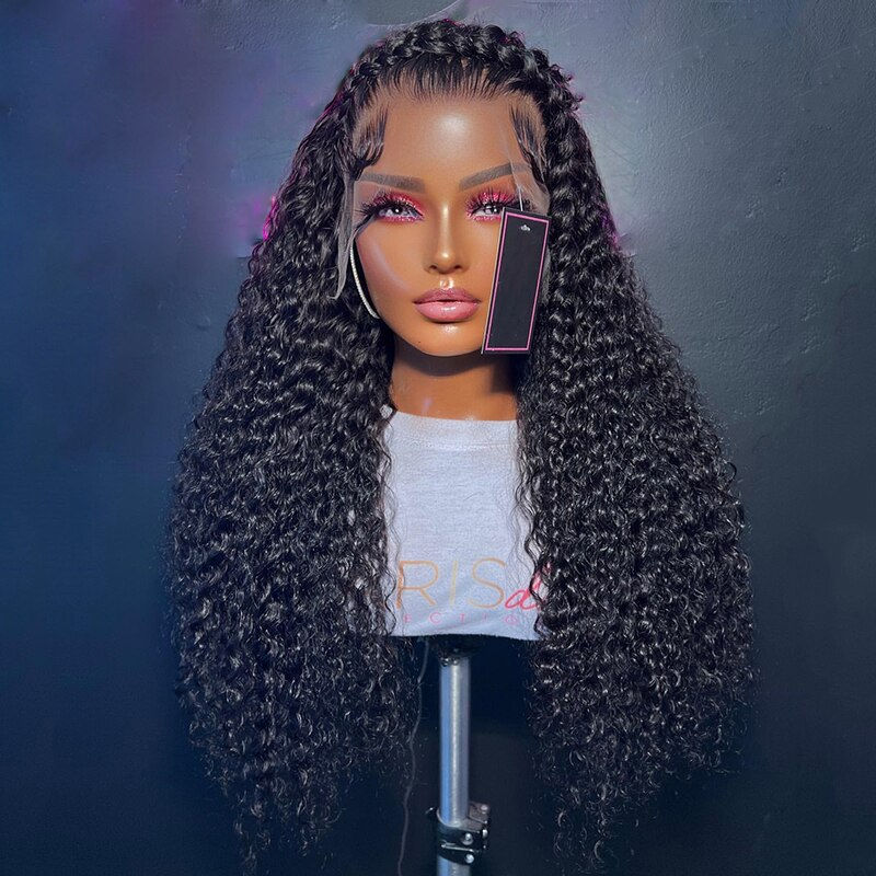 Preplucked Soft 180%Density 26Inch Long Natural Black Kinky Curly Lace Front Wi