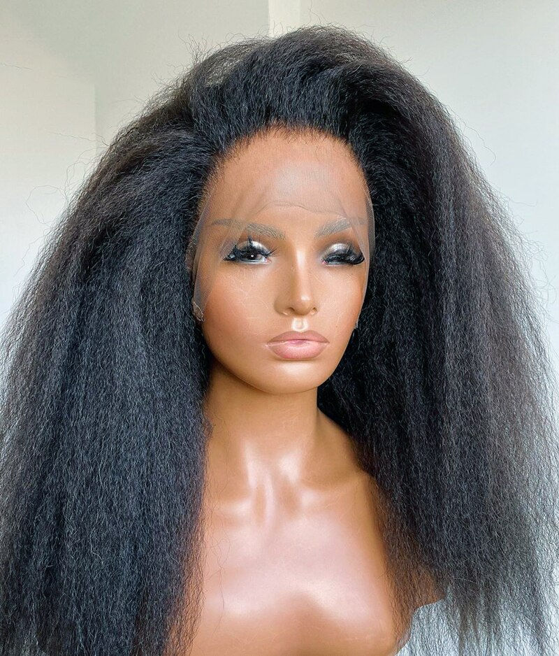 Thumbnail: Natural Black Soft Long 28inches 200Density Yaki Kinky Straight Deep Lace Front