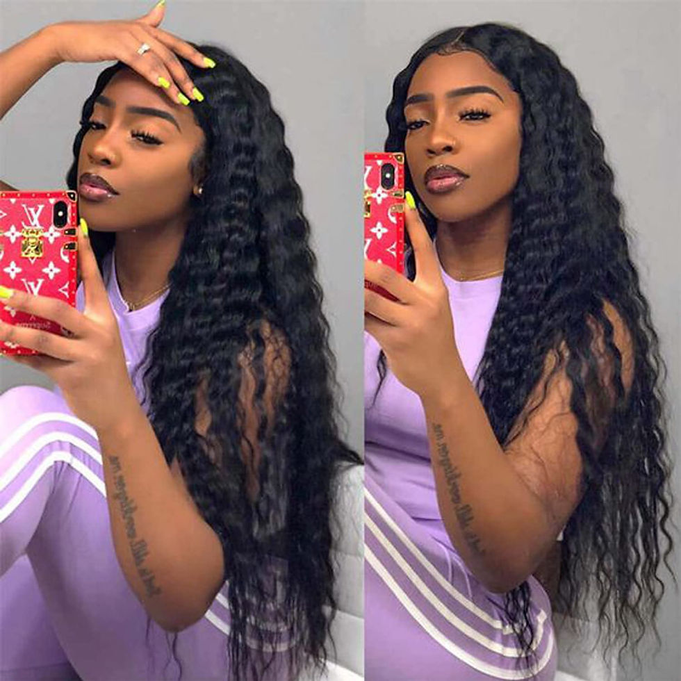 Thumbnail: Afro Kinky Curly Lace Wigs Long Hair Synthetic Natural Black Lace Wig Deep Part