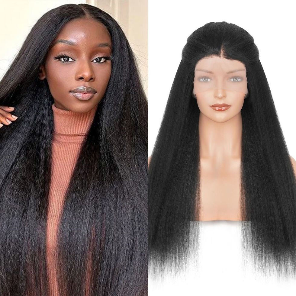 Thumbnail: Black Kinky Straight Wig Synthetic Lace Front Wigs For Women 13X4 Reddish Brown