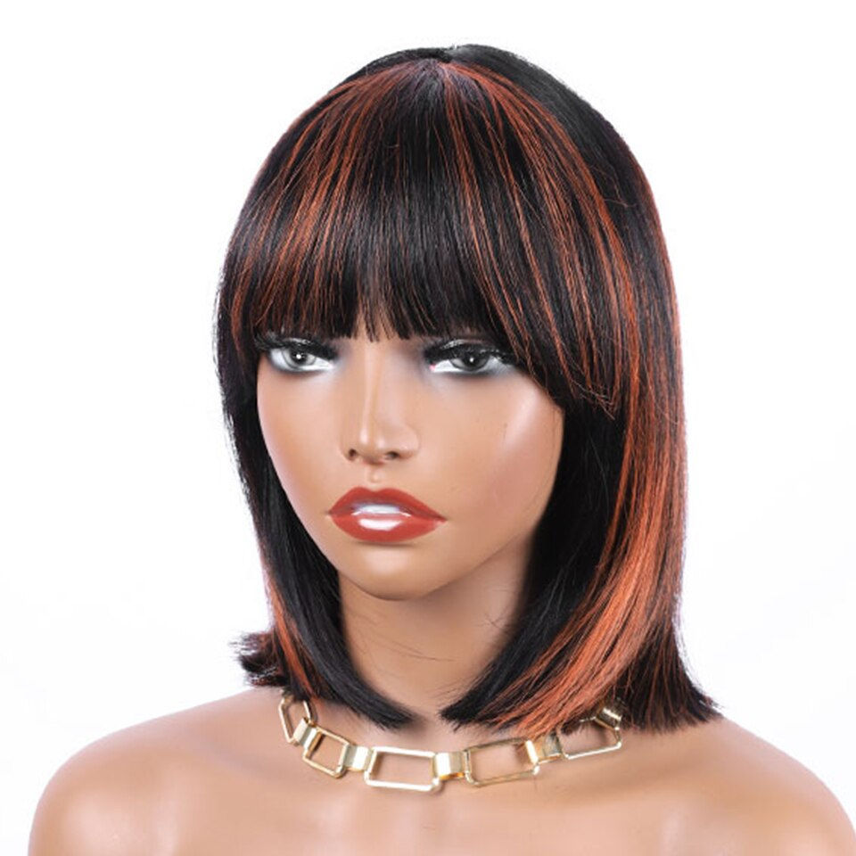 Thumbnail: Fringe Wig Human Hair Short Bob Wig Eruopean Straight Human Hair Wigs With Bang
