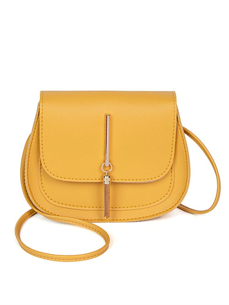 Thumbnail: New Golden Tassel Double Layer Semi Circle Solid Color One Shoulder Saddle Bag 