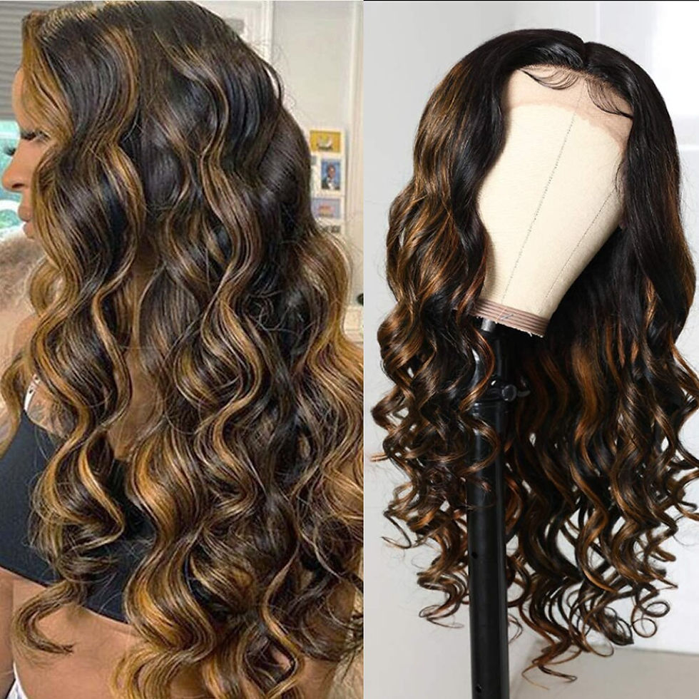 Thumbnail: Green And Black Highlight Body Wave Synthetic Lace Wigs Highlight Lace Wig Ombr