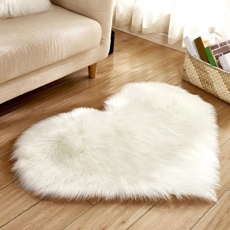 Thumbnail: Shaggy Carpet Faux Wool 30x40cm Heart Shaped Carpet Chair Sofa Cushion Living R