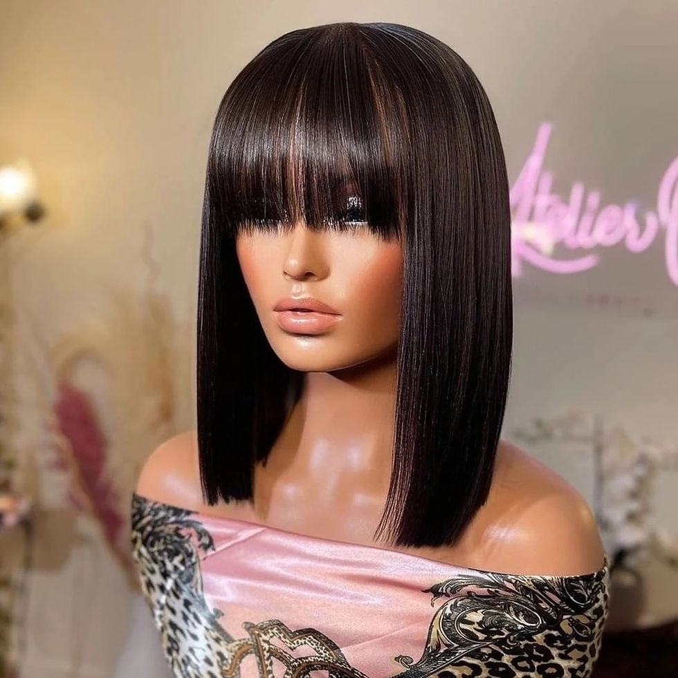 Thumbnail: Straight Short Bob Human Hair Wigs With Bangs Cheap Full Machine Made Wigs Braz