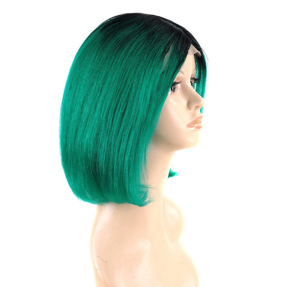 Thumbnail: Ombre Lace Front Human Hair Wigs Remy Brazilian Short Bob Wig Pre-Plucked Human