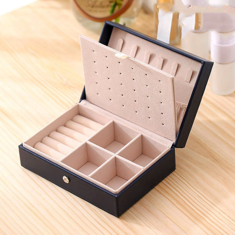 Thumbnail: 1pcs Double Layer Storage Box Ladies Princess Simple Style Leather Flip Type Je