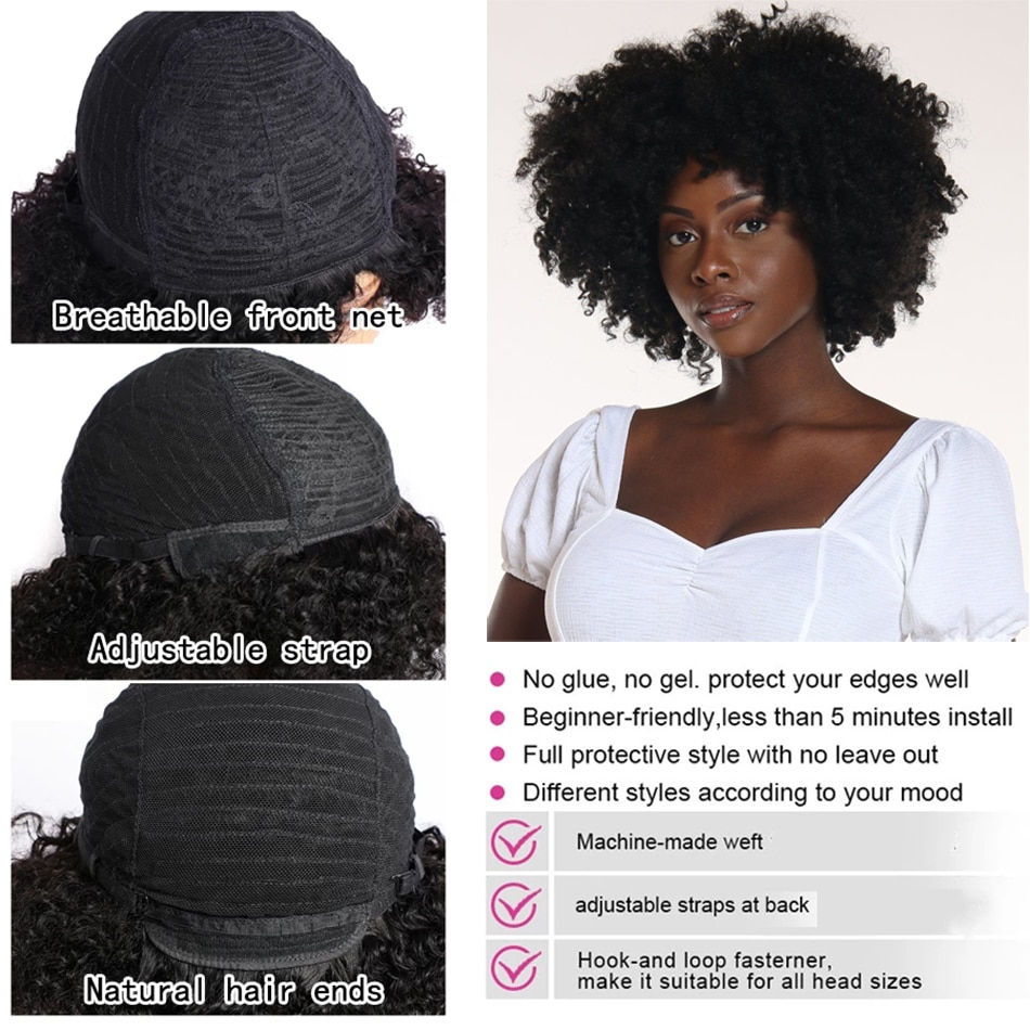 Thumbnail: Afro Kinky Curly Wig Human Hair Short Wigs For Woman Human Hair 100% Natural 4B