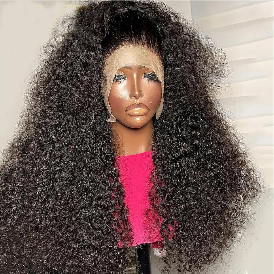 Thumbnail: Preplucked Soft 180%Density 26Inch Long Natural Black Kinky Curly Lace Front Wi