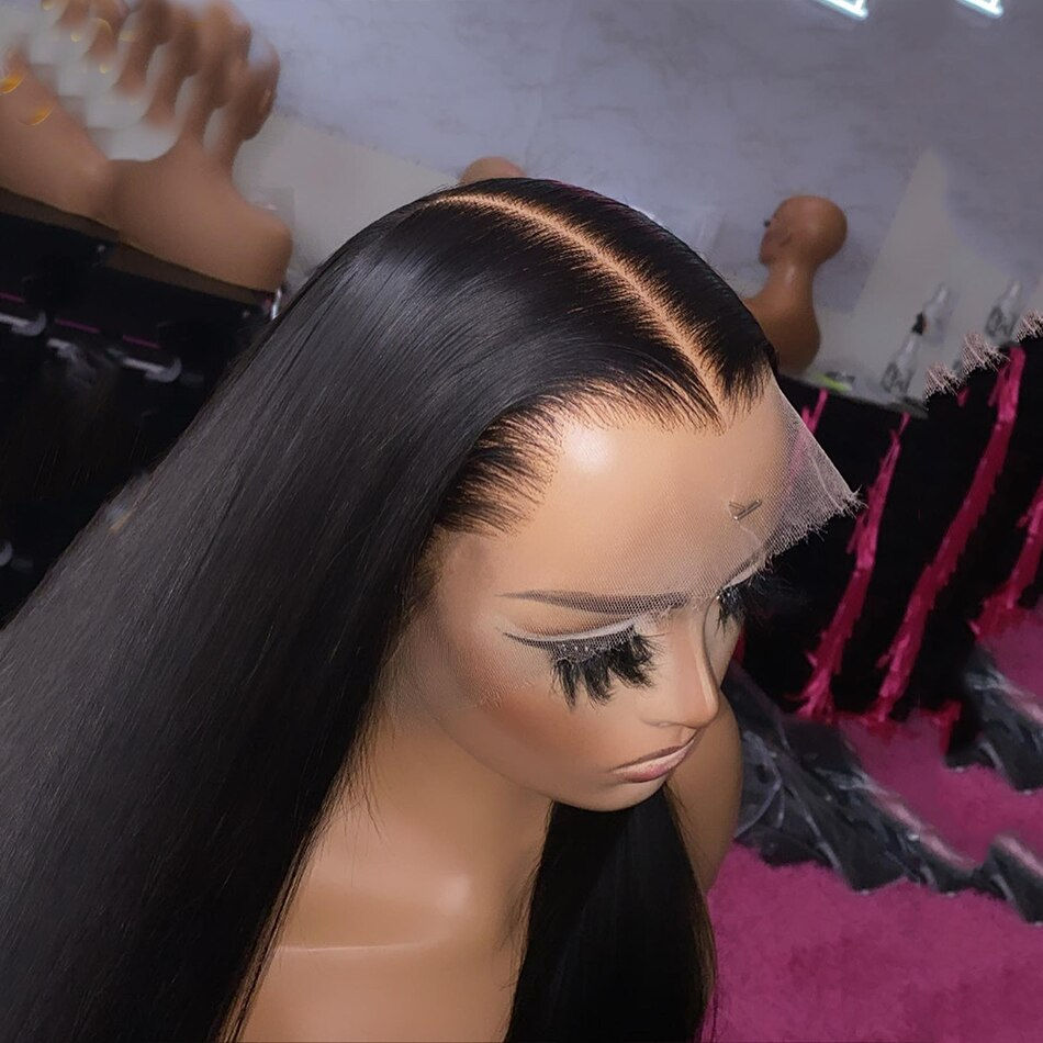 Thumbnail: Preplucked Soft 180Density 26Inch Long Natural Black Silky Straight Lace Front 