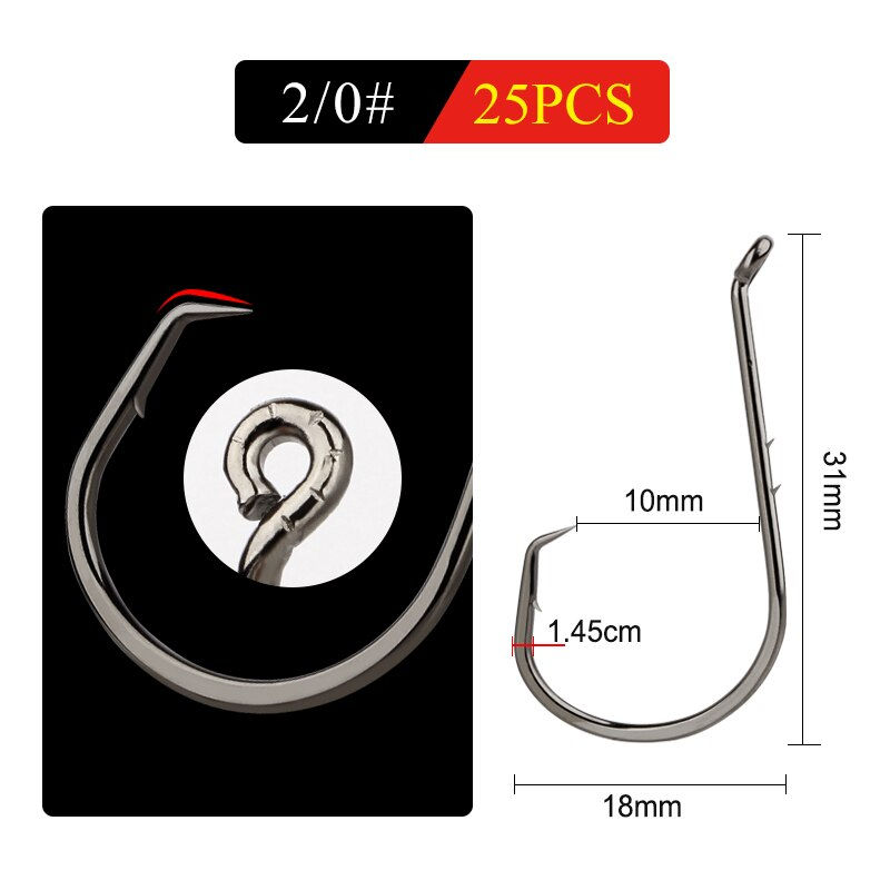 FTK 25Pcs Strong Japan Fishing Hooks Circle Fishhooks Crooked Head Double Back