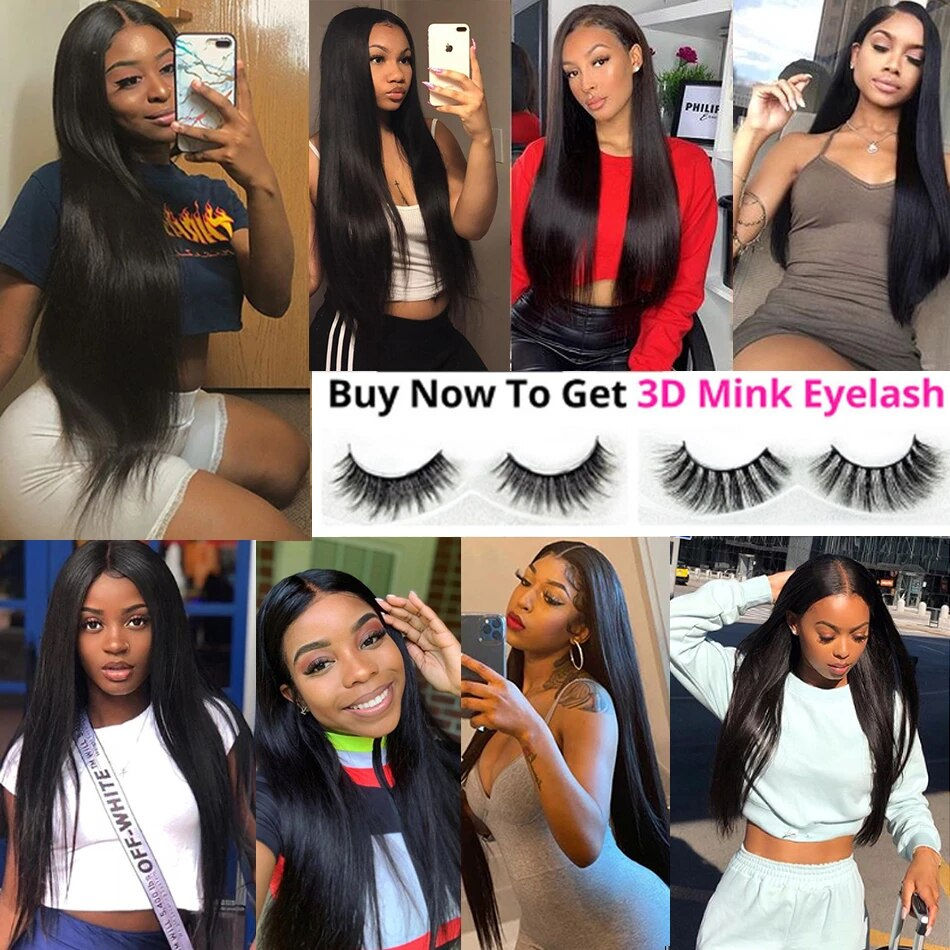 Thumbnail: Bone Straight Bundles With Frontal Brazilian Human Hair Bundles With Closure 3 