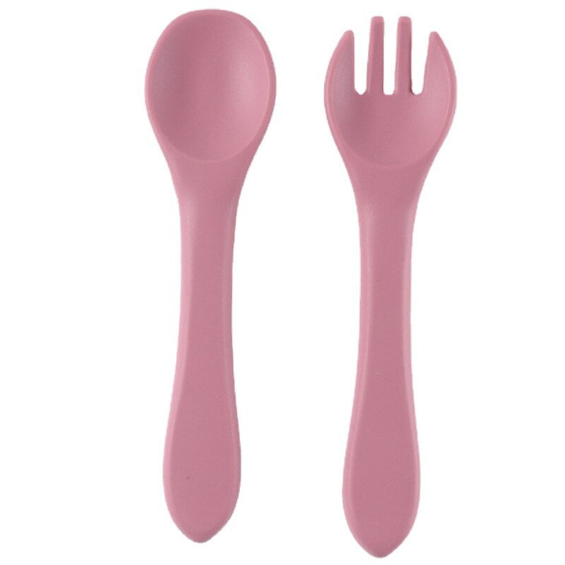Thumbnail: 2pcs Candy Color Baby Soft Silicone Spoon Fork Baby Learning Feeding Accessorie