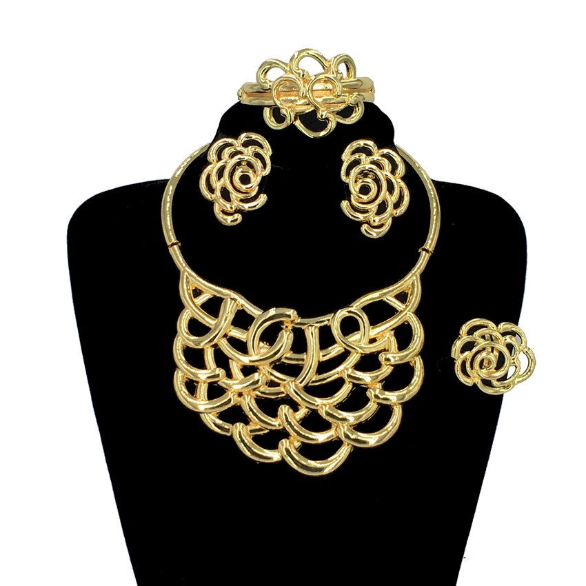Thumbnail: Luxury Ladies Party Ring Gift Earring Bracelet Necklace 18K Gold Plated Italian