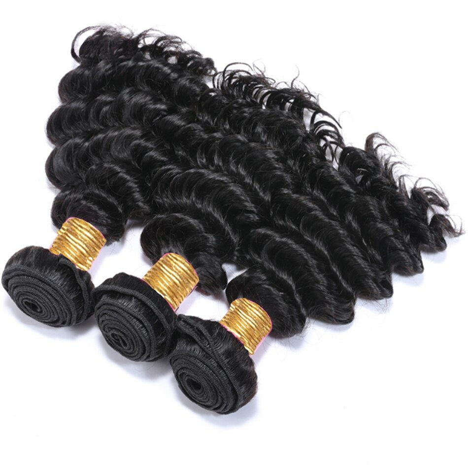 Thumbnail: 12A Deep Wave Bundles Brazilian Human Hair Weave Extension Kinky Curly Wet and 
